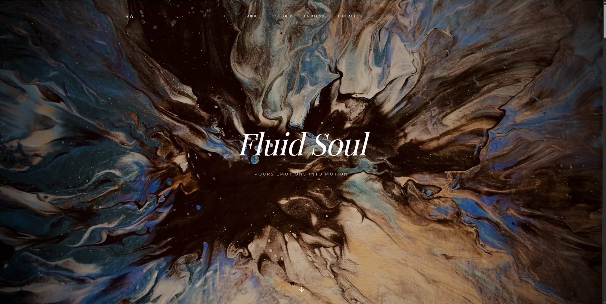 Rama’s Fluid Soul homepage with abstract fluid artwork